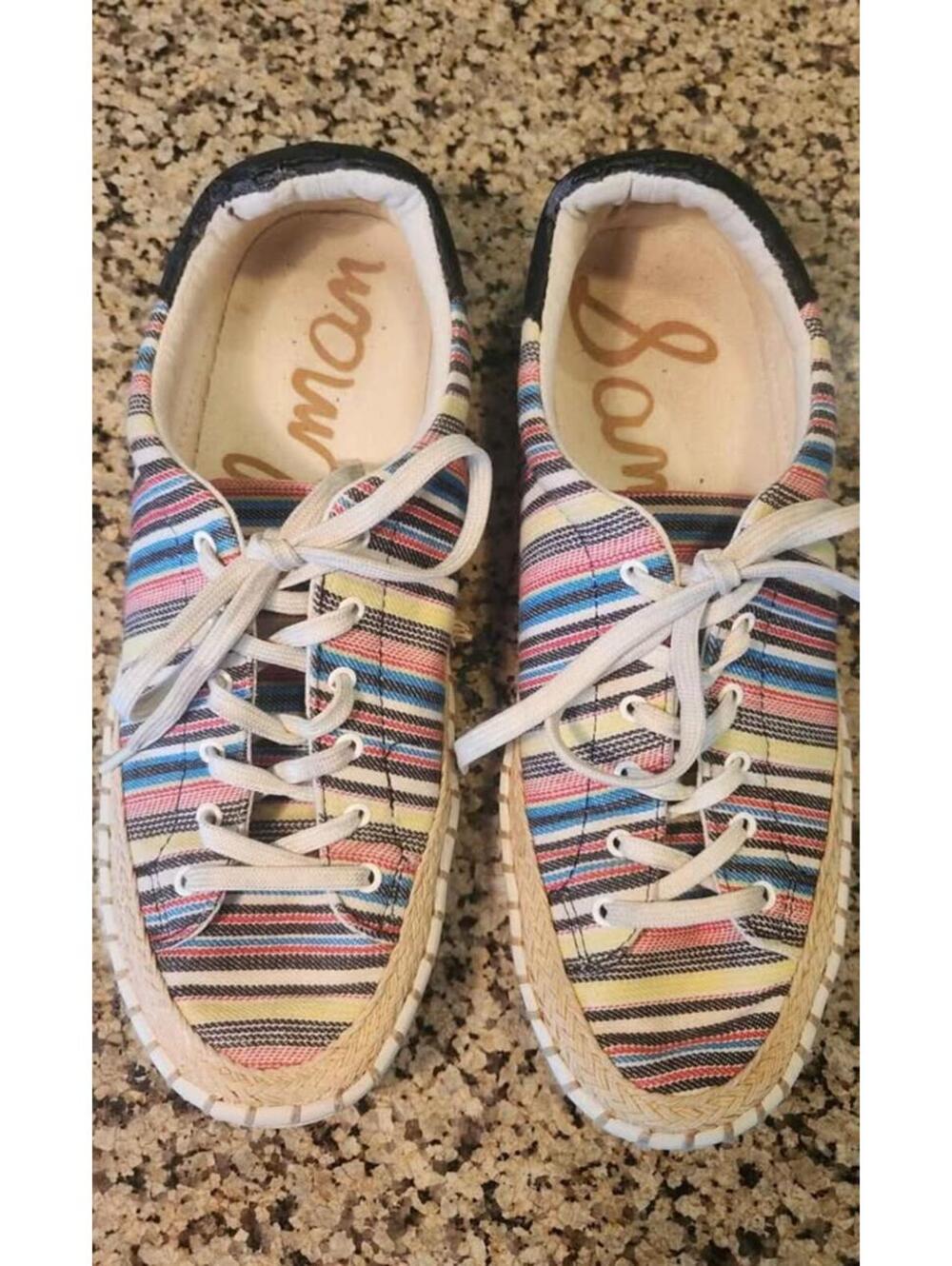 Womens Shoes Size 7.5 SAM EDELMAN Striped Multi-Colored Canvas.